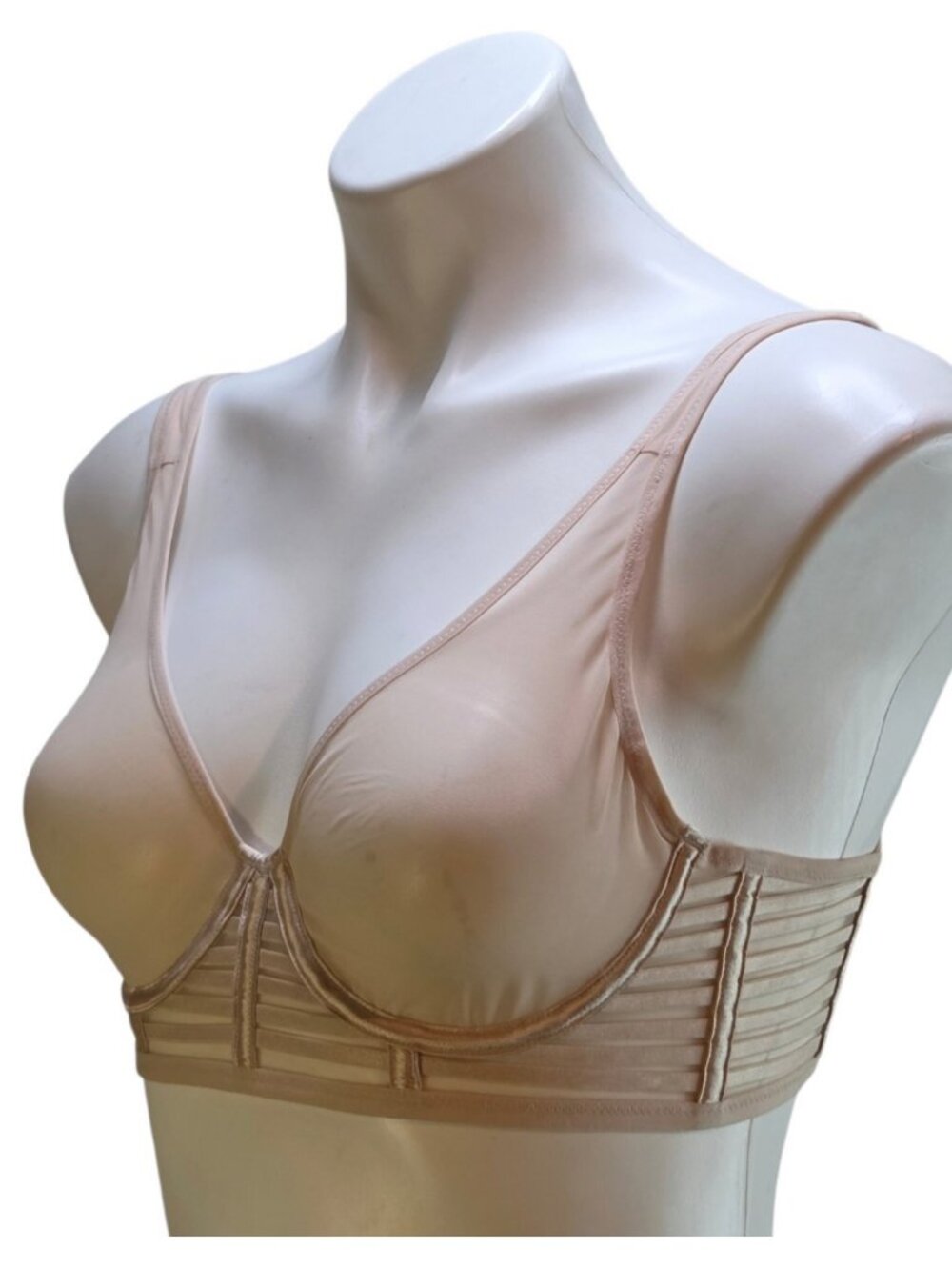 NWT Victorias Secret Unlined Sheer Mesh Plunge Bra Champagne 34C Flaw
